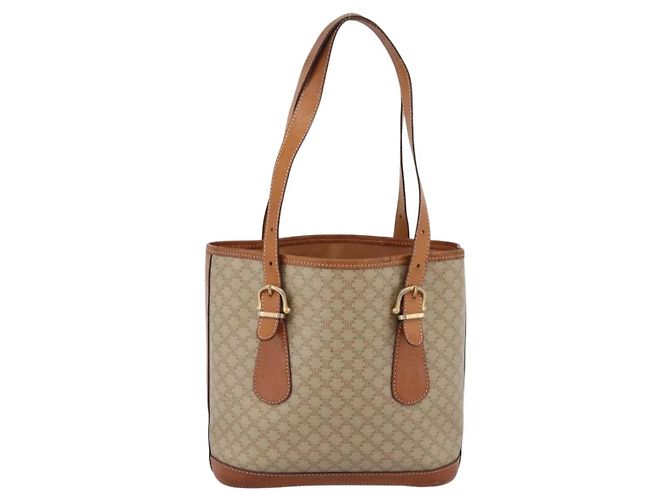 16 Céline Borsa Tote CELINE Macadam PVC Pelle Beige Tono Oro Auth 202219 - vista 2