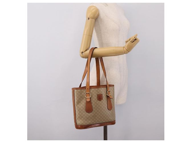 16 Céline Borsa Tote CELINE Macadam PVC Pelle Beige Tono Oro Auth 202219 - vista 22