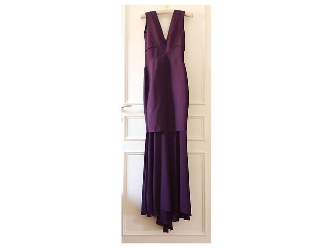 Herve Leger Abito maxi Hervé Léger viola con scollo a V Porpora - vista 4