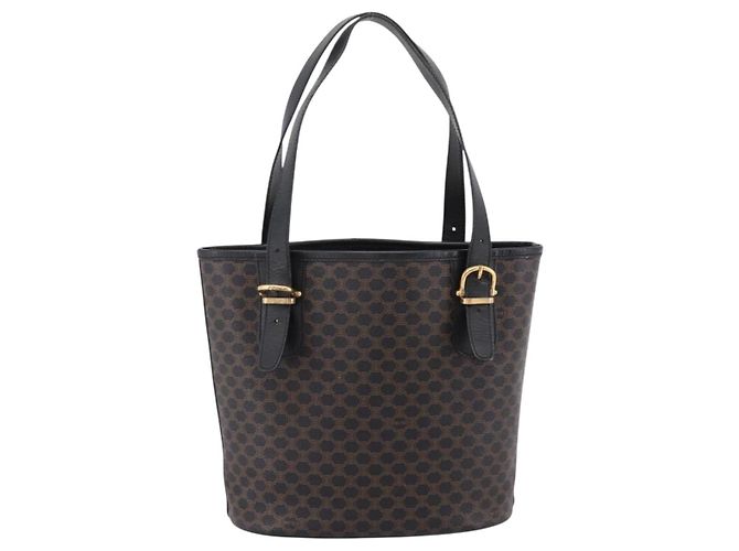 Céline Borsa Tote CELINE Macadam PVC Pelle Nero Tono Oro Auth 202222A - vista 2