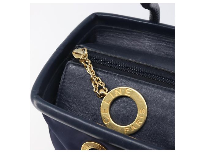 Céline Borsa a mano CELINE Nylon Navy Gold Auth ka6008 D'oro Blu navy - vista 10