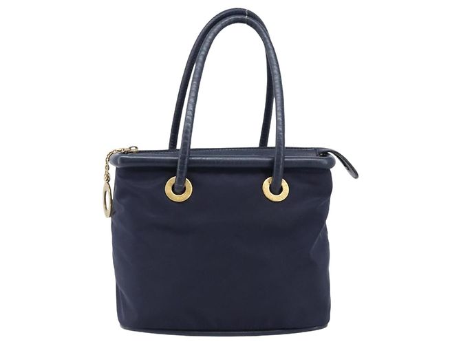Céline Borsa a mano CELINE Nylon Navy Gold Auth ka6008 D'oro Blu navy - vista 13