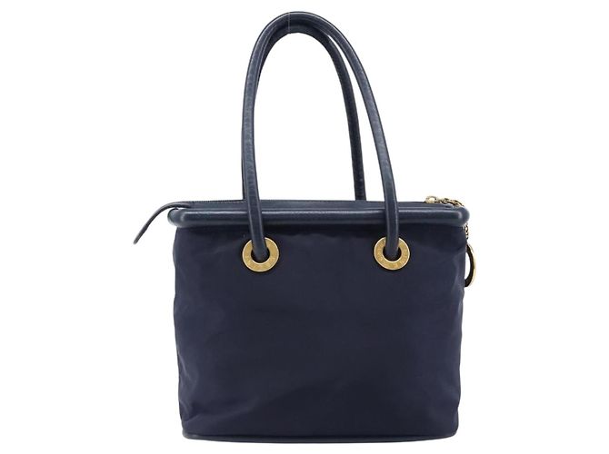 Céline Borsa a mano CELINE Nylon Navy Gold Auth ka6008 D'oro Blu navy - vista 2