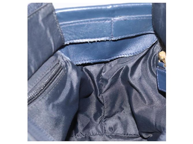 Céline Borsa a mano CELINE Nylon Navy Gold Auth ka6008 D'oro Blu navy - vista 20