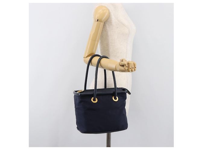 Céline Borsa a mano CELINE Nylon Navy Gold Auth ka6008 D'oro Blu navy - vista 24