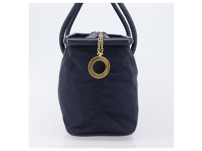 Céline Borsa a mano CELINE Nylon Navy Gold Auth ka6008 D'oro Blu navy - vista 4