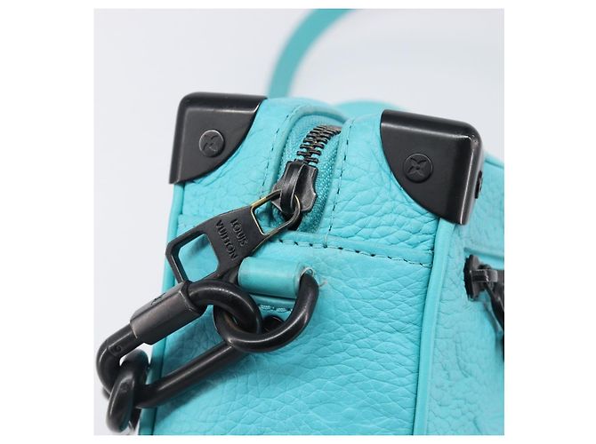 LOUIS VUITTON Mini Soft Trunk cuir Taurillon Blue Black M11673 Auth 199184SAM Noir Turquoise - vue 10