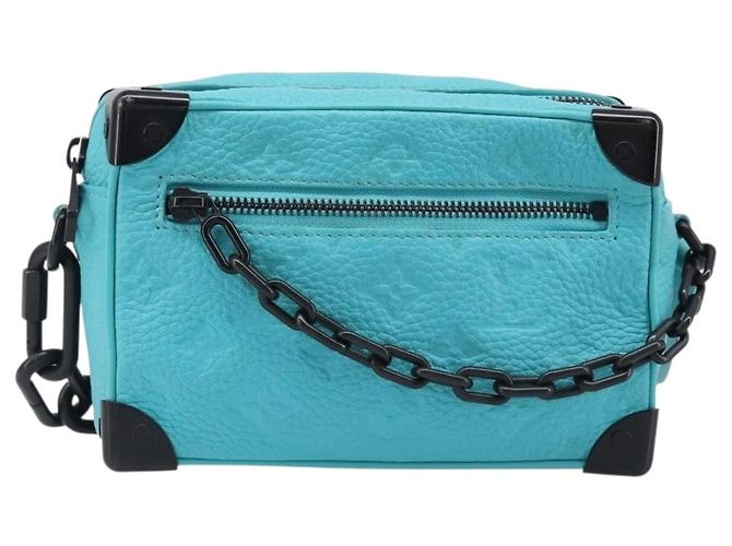 LOUIS VUITTON Mini Soft Trunk cuir Taurillon Blue Black M11673 Auth 199184SAM Noir Turquoise - vue 13