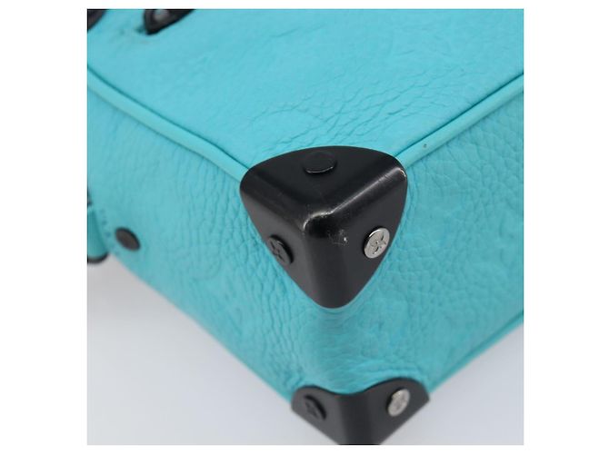LOUIS VUITTON Mini Soft Trunk cuir Taurillon Blue Black M11673 Auth 199184SAM Noir Turquoise - vue 15