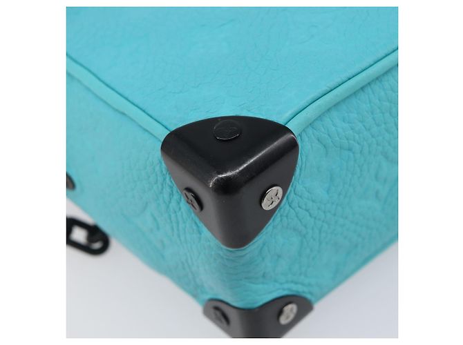 LOUIS VUITTON Mini Soft Trunk cuir Taurillon Blue Black M11673 Auth 199184SAM Noir Turquoise - vue 17