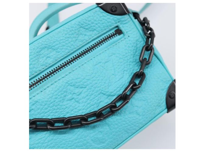 LOUIS VUITTON Mini Soft Trunk cuir Taurillon Blue Black M11673 Auth 199184SAM Noir Turquoise - vue 19