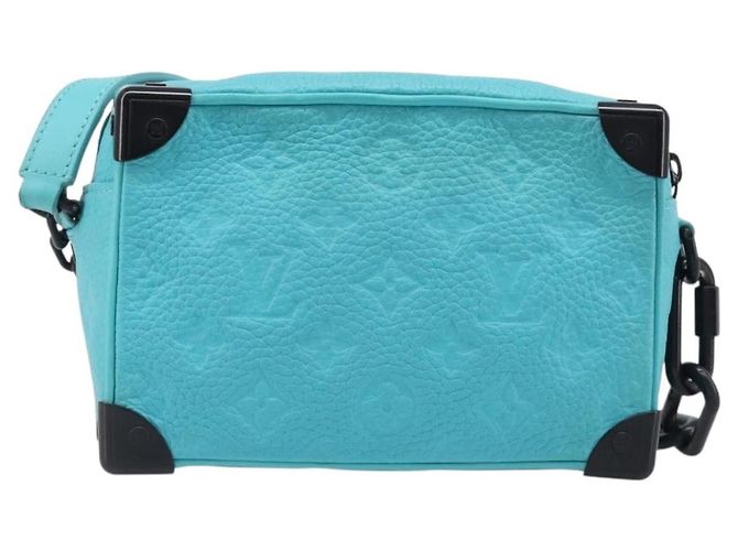 LOUIS VUITTON Mini Soft Trunk cuir Taurillon Blue Black M11673 Auth 199184SAM Noir Turquoise - vue 2