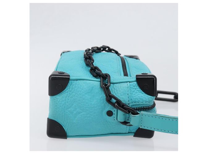 LOUIS VUITTON Mini Soft Trunk cuir Taurillon Blue Black M11673 Auth 199184SAM Noir Turquoise - vue 3
