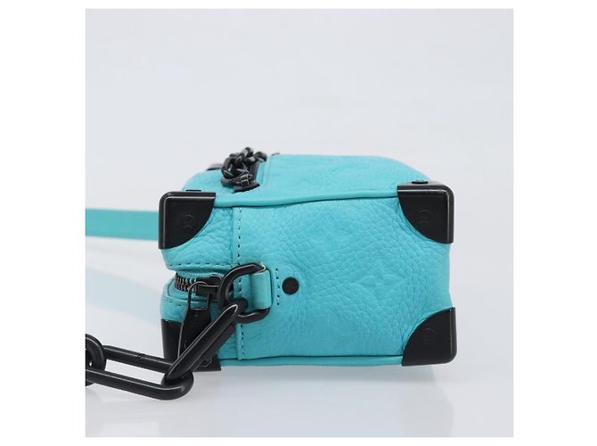 LOUIS VUITTON Mini Soft Trunk cuir Taurillon Blue Black M11673 Auth 199184SAM Noir Turquoise - vue 4