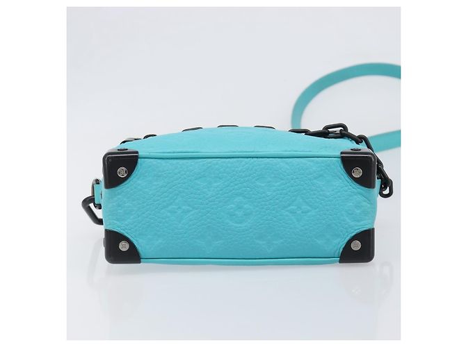 LOUIS VUITTON Mini Soft Trunk cuir Taurillon Blue Black M11673 Auth 199184SAM Noir Turquoise - vue 5