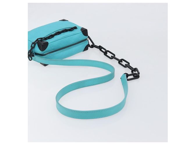 LOUIS VUITTON Mini Soft Trunk cuir Taurillon Blue Black M11673 Auth 199184SAM Noir Turquoise - vue 7