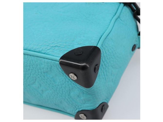 LOUIS VUITTON Mini Soft Trunk cuir Taurillon Blue Black M11673 Auth 199184SAM Noir Turquoise - vue 9