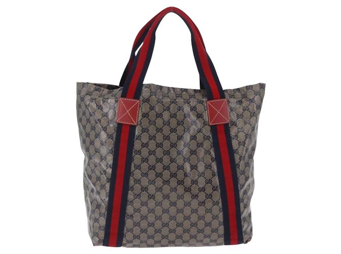 Borsa Tote GUCCI GG Crystal Sherry Line Coated Canvas Navy 189669 Auth 200053A Blu navy - vista 2
