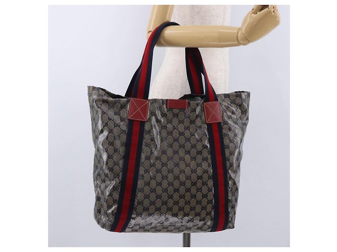Borsa Tote GUCCI GG Crystal Sherry Line Coated Canvas Navy 189669 Auth 200053A Blu navy - vista 21