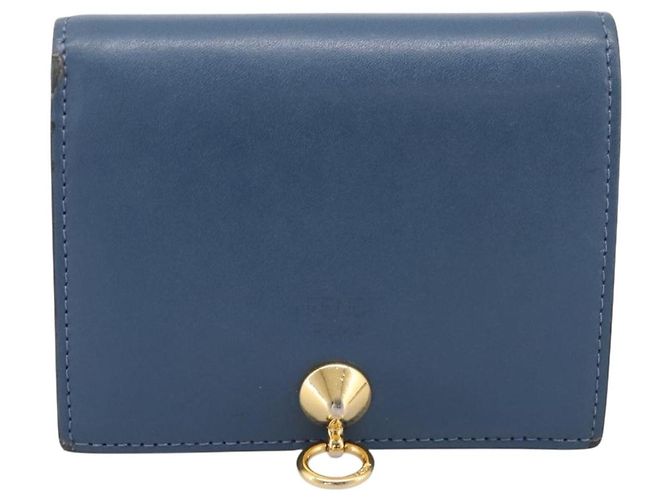 FENDI Bifold Wallet Leather Blue Gold Auth bs36865 Golden - view 13