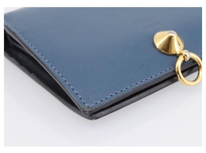 FENDI Bifold Wallet Leather Blue Gold Auth bs36865 Golden - view 14