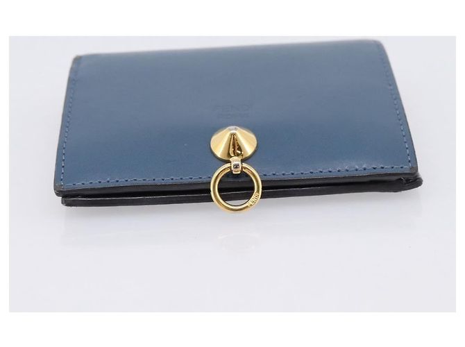 FENDI Bifold Wallet Leather Blue Gold Auth bs36865 Golden - view 6