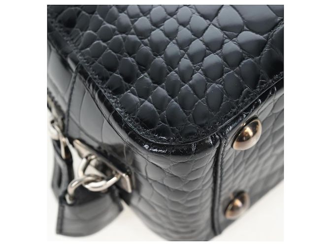 Borsa a mano PRADA in pelle goffrata Nero Argento Auth yk20763SAM - vista 15