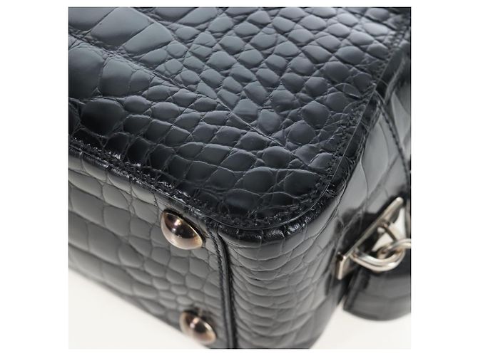 Borsa a mano PRADA in pelle goffrata Nero Argento Auth yk20763SAM - vista 18