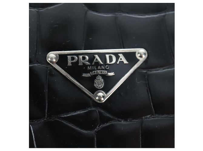 Borsa a mano PRADA in pelle goffrata Nero Argento Auth yk20763SAM - vista 19