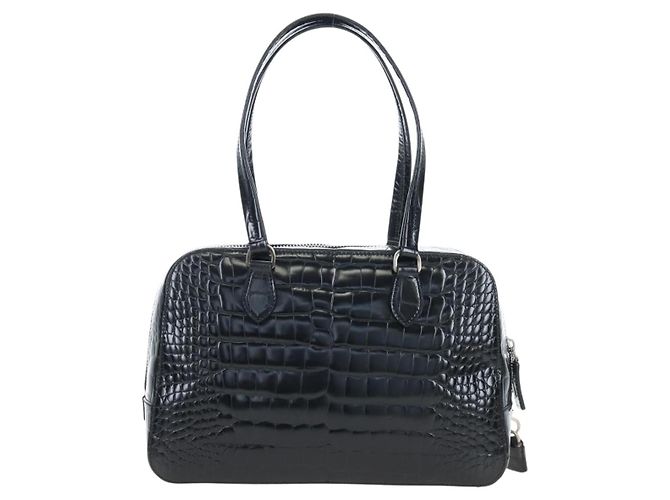 Borsa a mano PRADA in pelle goffrata Nero Argento Auth yk20763SAM - vista 2