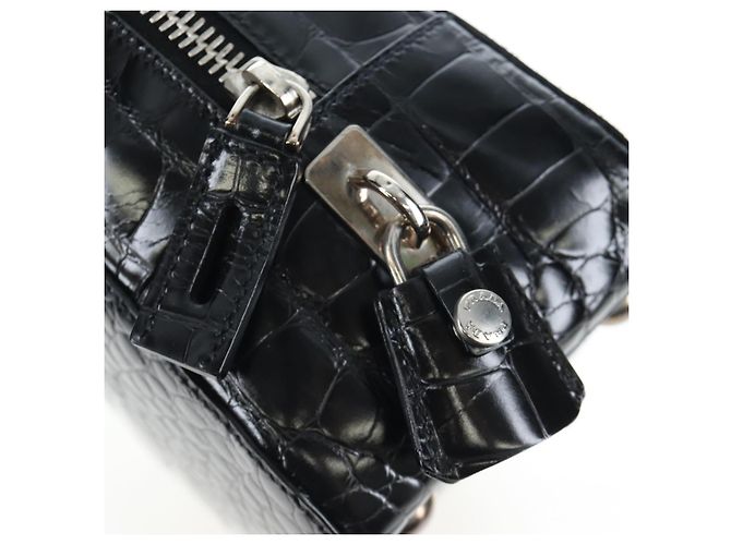 Borsa a mano PRADA in pelle goffrata Nero Argento Auth yk20763SAM - vista 20