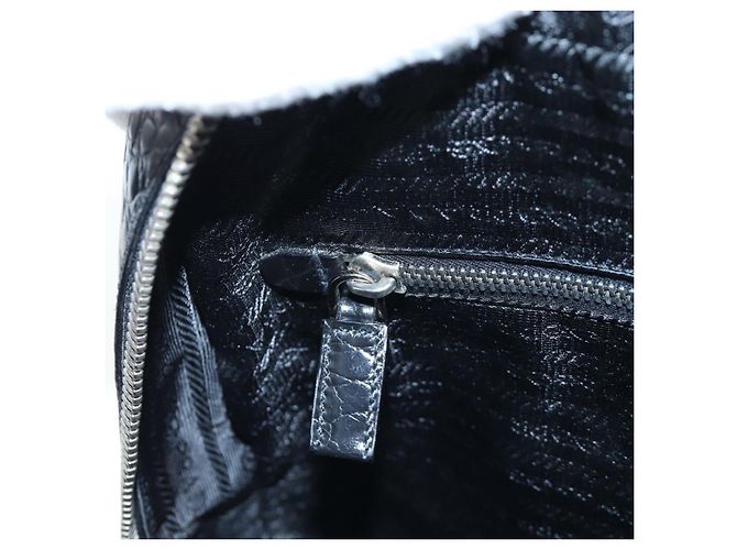 Borsa a mano PRADA in pelle goffrata Nero Argento Auth yk20763SAM - vista 26