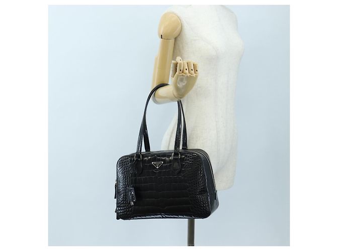 Borsa a mano PRADA in pelle goffrata Nero Argento Auth yk20763SAM - vista 28