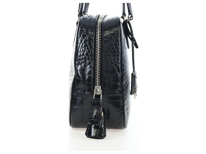Borsa a mano PRADA in pelle goffrata Nero Argento Auth yk20763SAM - vista 4