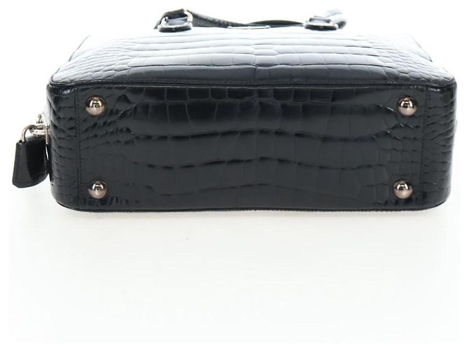 Borsa a mano PRADA in pelle goffrata Nero Argento Auth yk20763SAM - vista 5