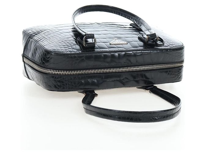 Borsa a mano PRADA in pelle goffrata Nero Argento Auth yk20763SAM - vista 6