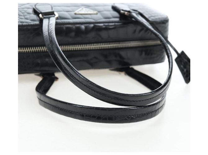 Borsa a mano PRADA in pelle goffrata Nero Argento Auth yk20763SAM - vista 7