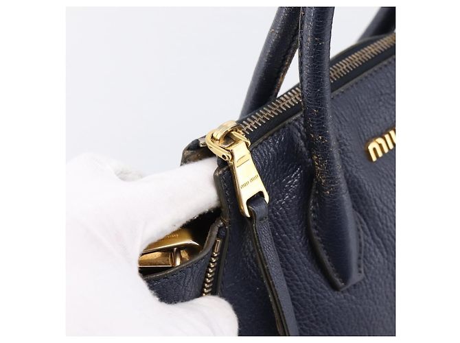 Borsa a mano Miu Miu in pelle 2way Navy Gold Auth 201925 D'oro Blu navy - vista 10