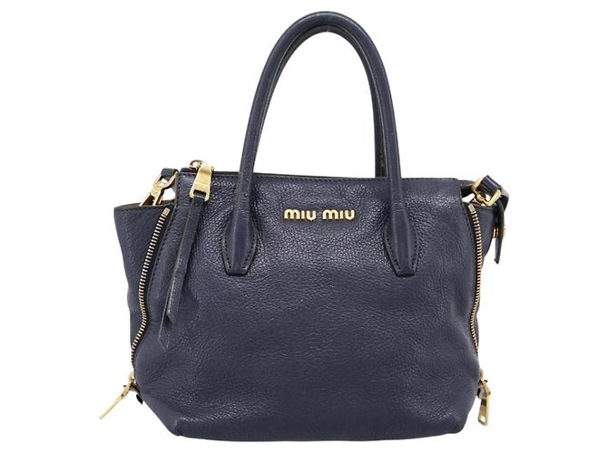 Borsa a mano Miu Miu in pelle 2way Navy Gold Auth 201925 D'oro Blu navy - vista 13