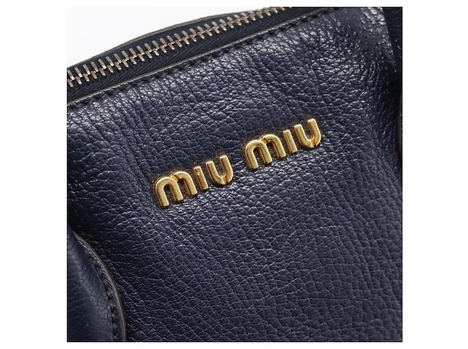 Borsa a mano Miu Miu in pelle 2way Navy Gold Auth 201925 D'oro Blu navy - vista 21