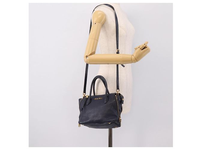 Borsa a mano Miu Miu in pelle 2way Navy Gold Auth 201925 D'oro Blu navy - vista 27