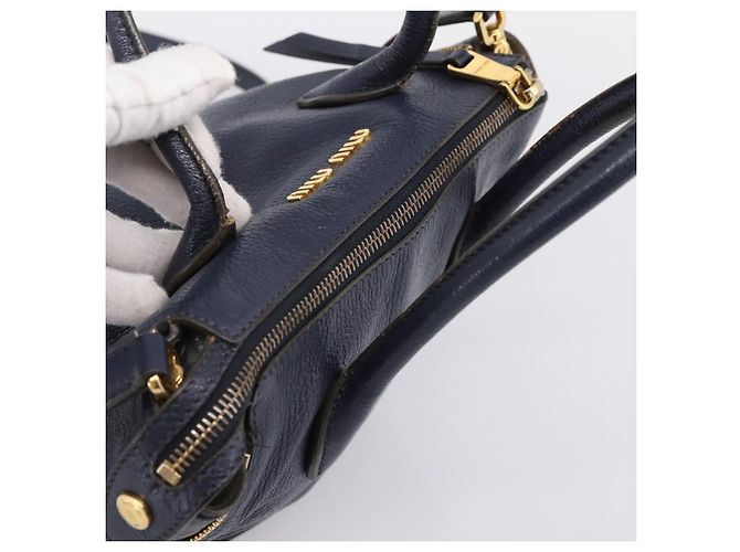Borsa a mano Miu Miu in pelle 2way Navy Gold Auth 201925 D'oro Blu navy - vista 6
