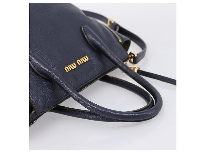 Borsa a mano Miu Miu in pelle 2way Navy Gold Auth 201925 D'oro Blu navy - vista 7