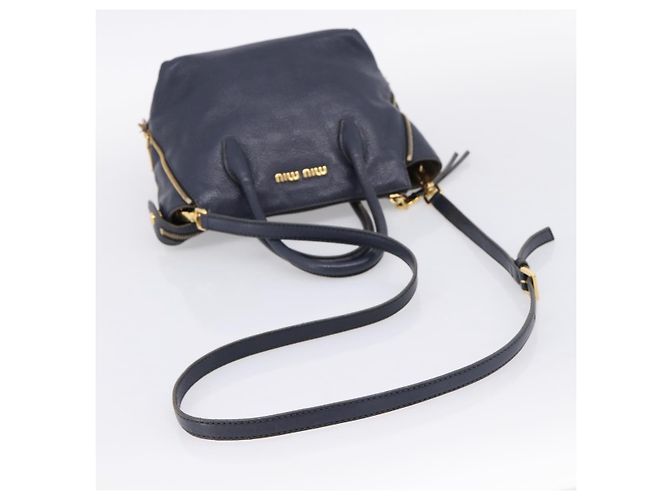 Borsa a mano Miu Miu in pelle 2way Navy Gold Auth 201925 D'oro Blu navy - vista 8