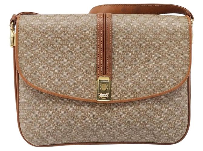 Céline Borsa a tracolla CELINE Macadam Canvas PVC Beige Gold Auth 199912 D'oro - vista 13
