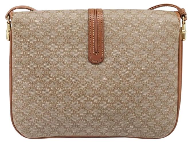 Céline Borsa a tracolla CELINE Macadam Canvas PVC Beige Gold Auth 199912 D'oro - vista 2