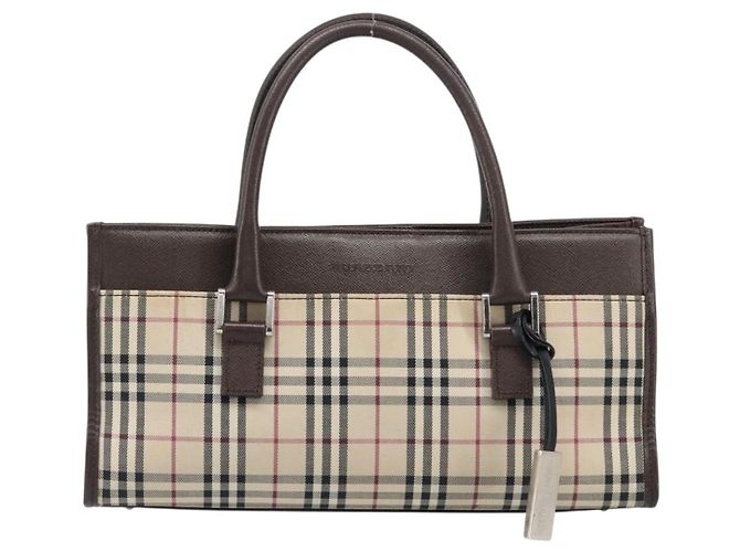 Borsa a mano BURBERRY Nova Check Canvas Beige Silver Auth 199509A Argento - vista 13