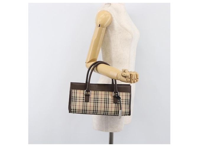 Borsa a mano BURBERRY Nova Check Canvas Beige Silver Auth 199509A Argento - vista 24