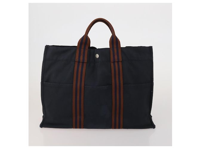 Hermès Borsa HERMES Fourre Tout in cotone, set da 3, Navy Gray, Auth BA15471 Marrone Blu navy - vista 10