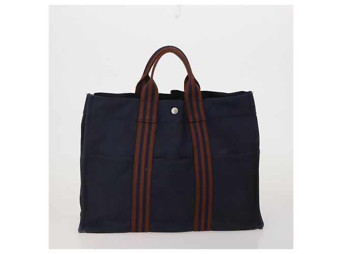Hermès Borsa HERMES Fourre Tout in cotone, set da 3, Navy Gray, Auth BA15471 Marrone Blu navy - vista 2